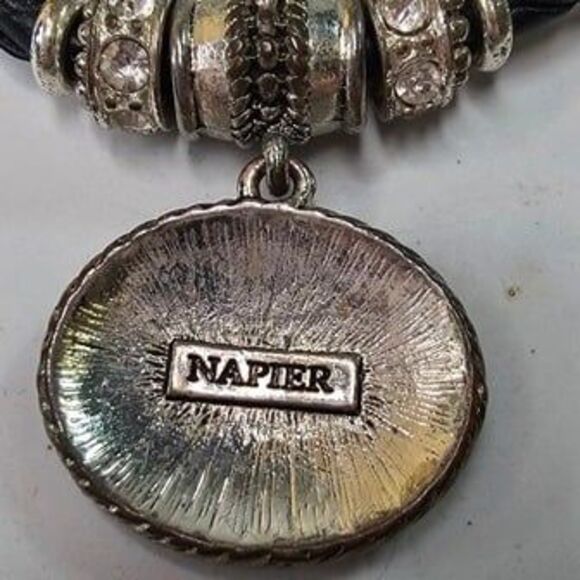 NAPIER Black Leather Cord & Silver Tone "C" Charm Necklace 16"L - Picture 5 of 5